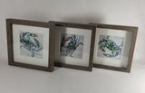 Set of 3 Framed & Numbered Prints of "Blue Crab Trio," Seashore Wooden-style finished Frame