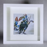 Set of 3 Framed & Numbered Prints of "Blue Crab Trio," White Frame